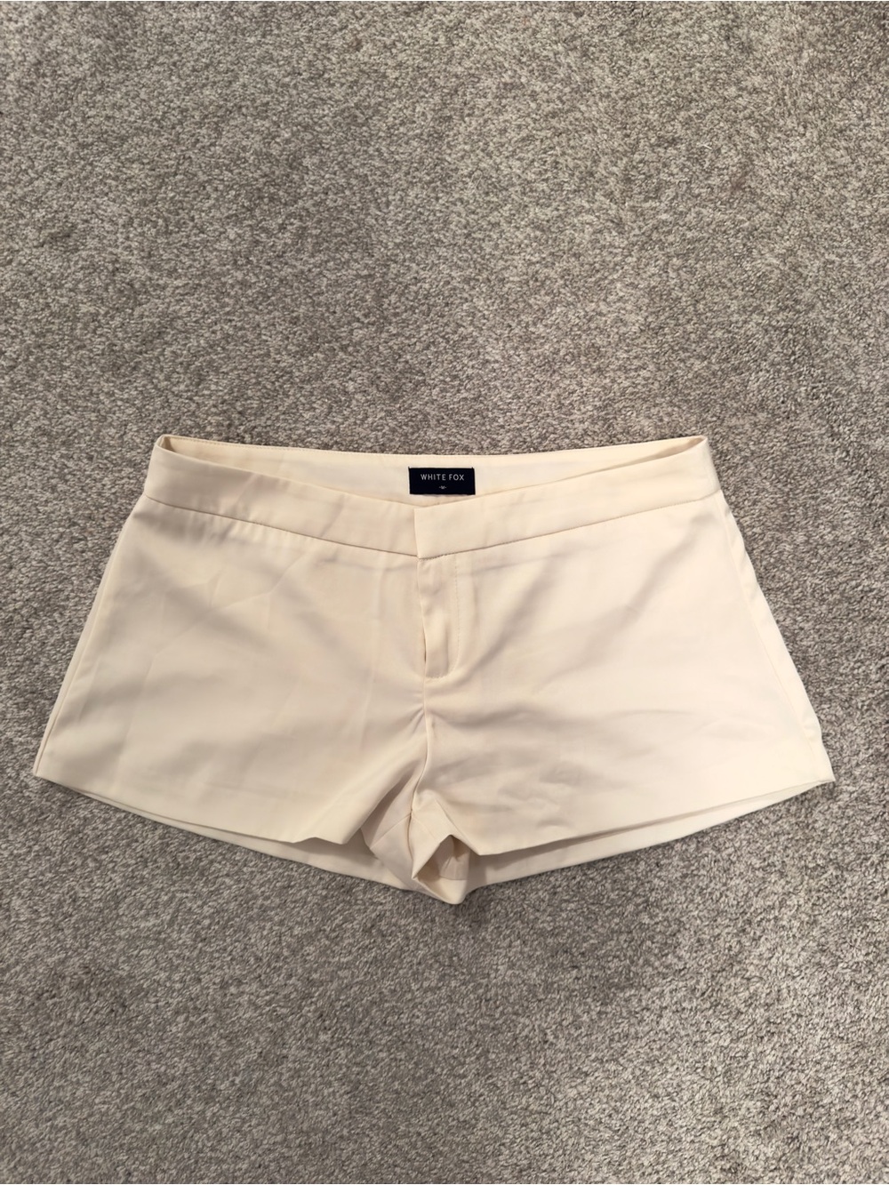 White Fox cream silk mini shorts